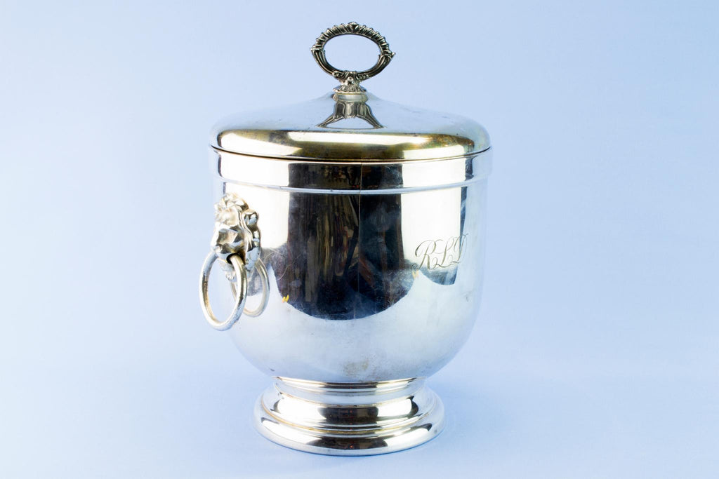 Silver plated ice bucket and tongs, mid 20th c