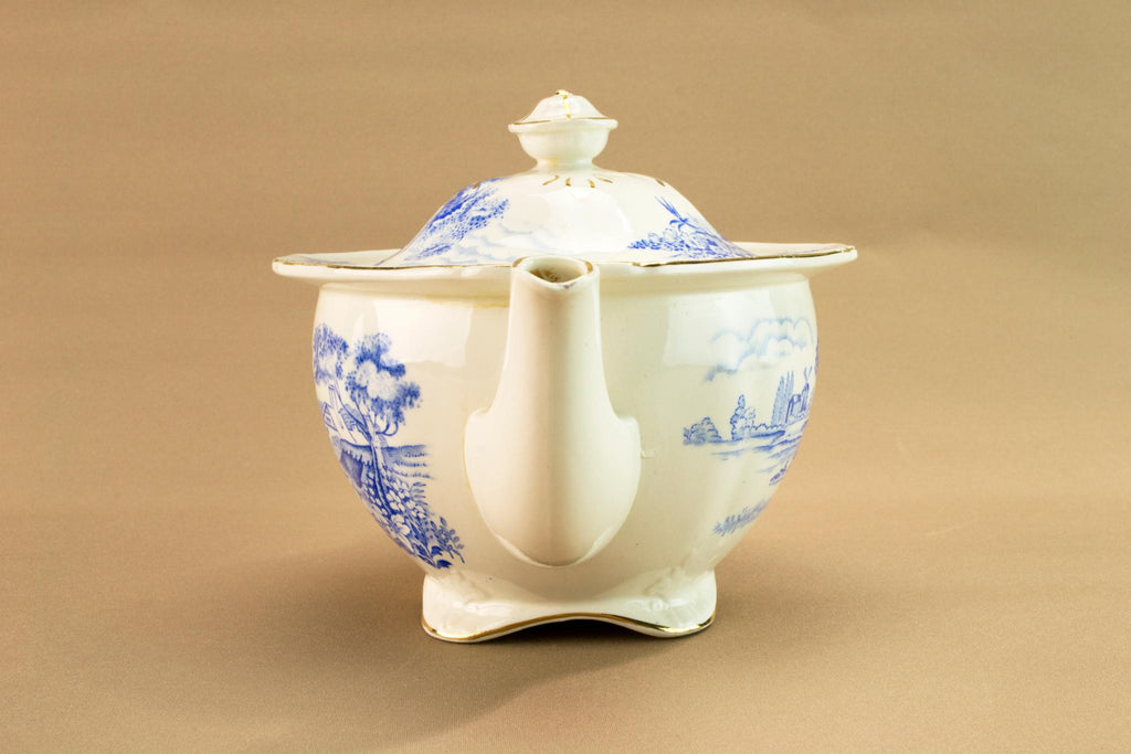 Blue and white landscape teapot, mid 20th c
