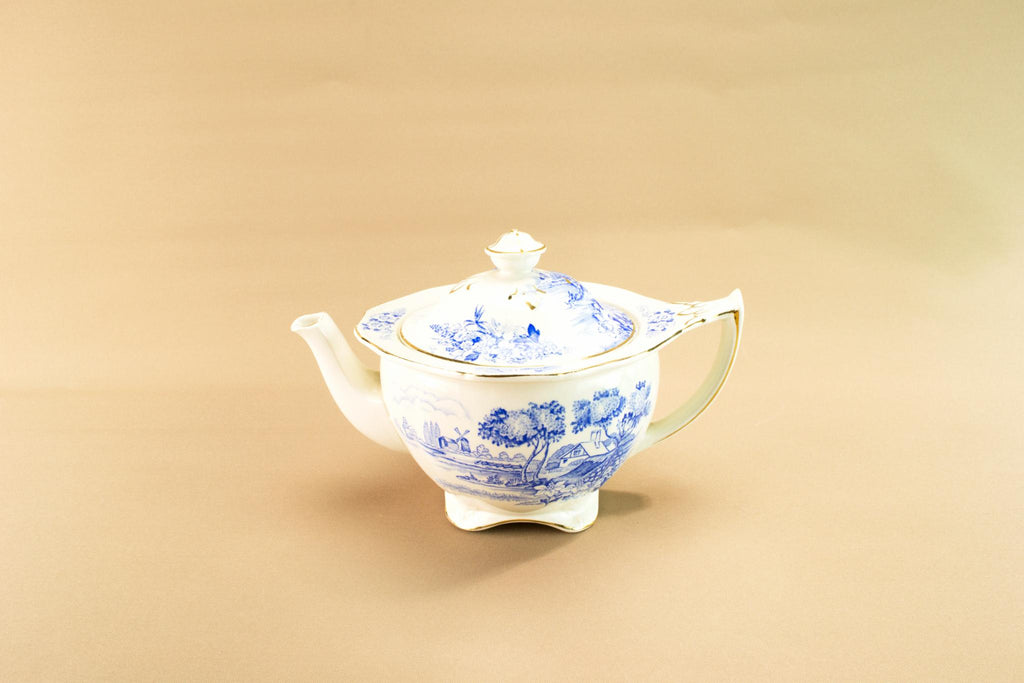 Blue and white landscape teapot, mid 20th c