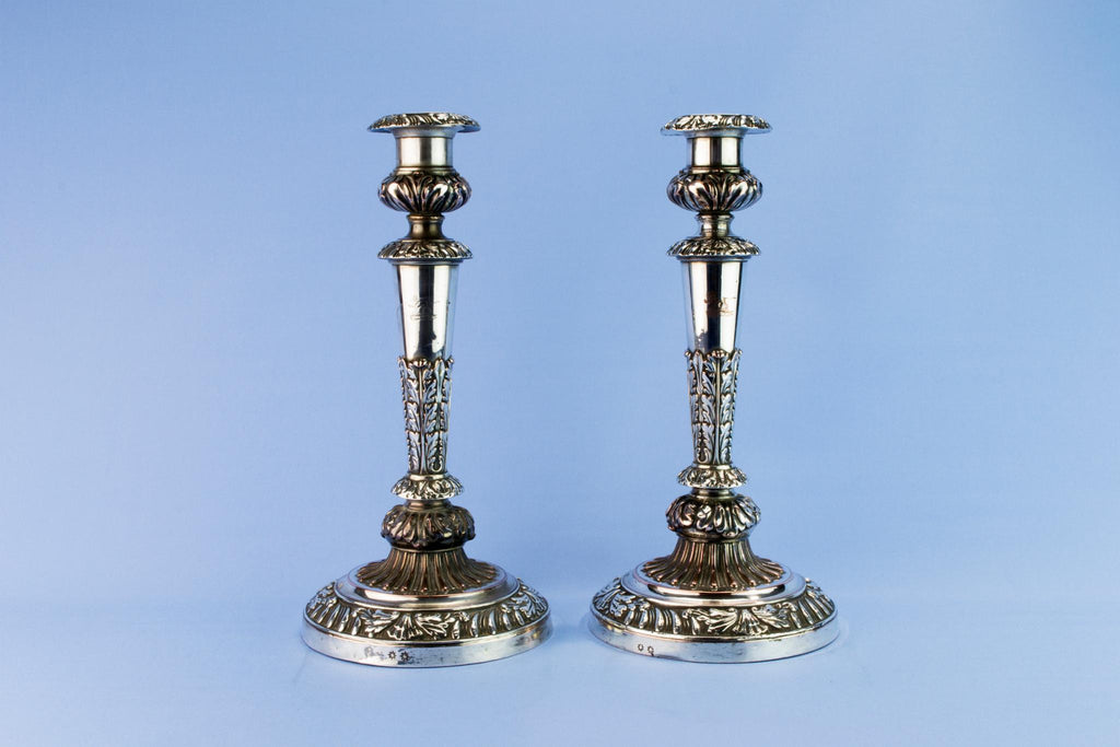 Pair of silver plated candlesticks, circa 1830