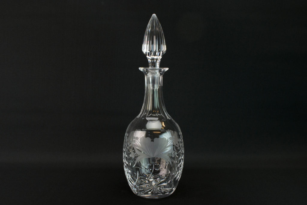 Large cut glass floral decanter