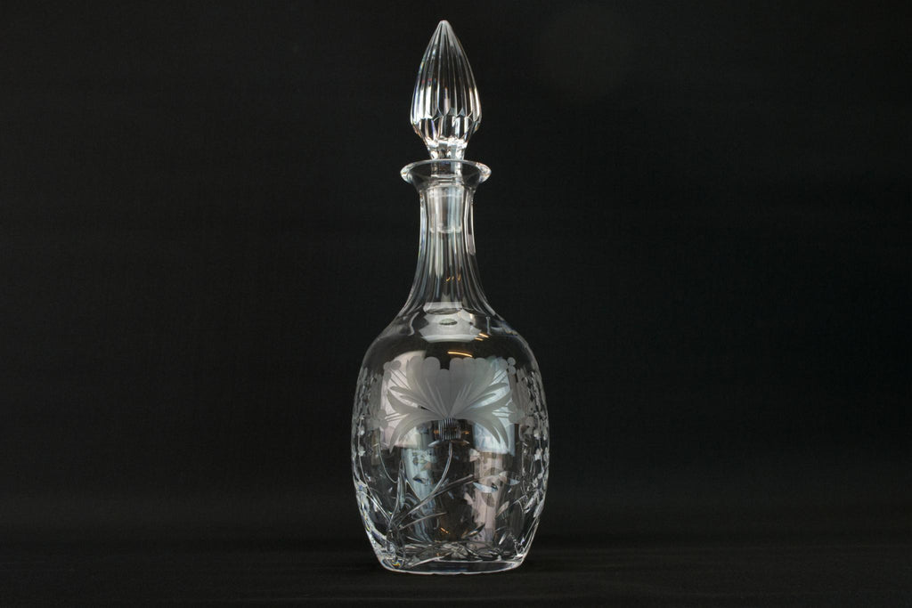 Large cut glass floral decanter