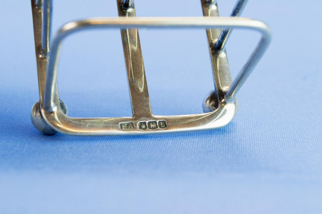Sterling silver toast rack, 1919