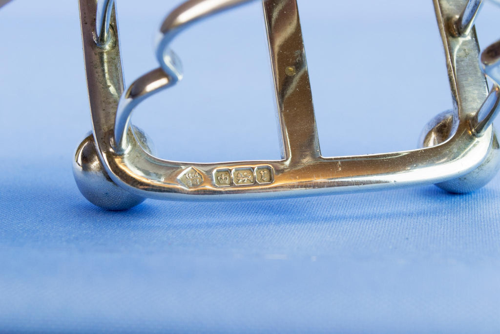 Sterling silver small toast rack, 1909