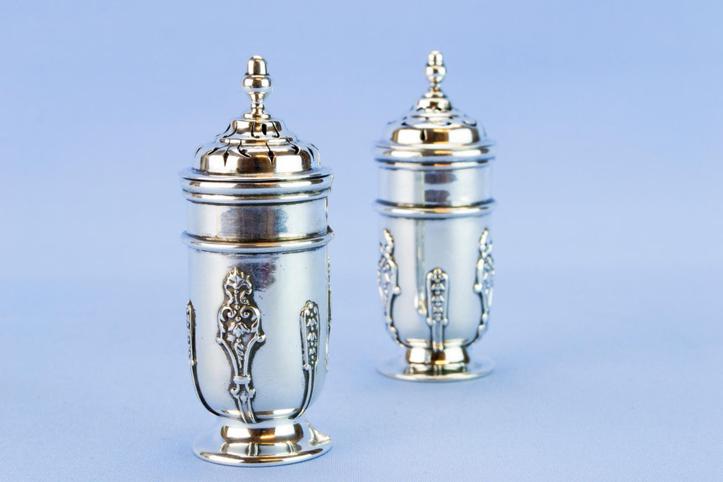 Art Nouveau sterling silver salt and pepper set, 1909