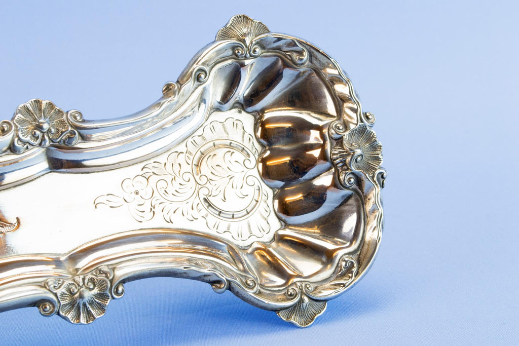 Silver plated candle snuffer on tray, mid 19th c