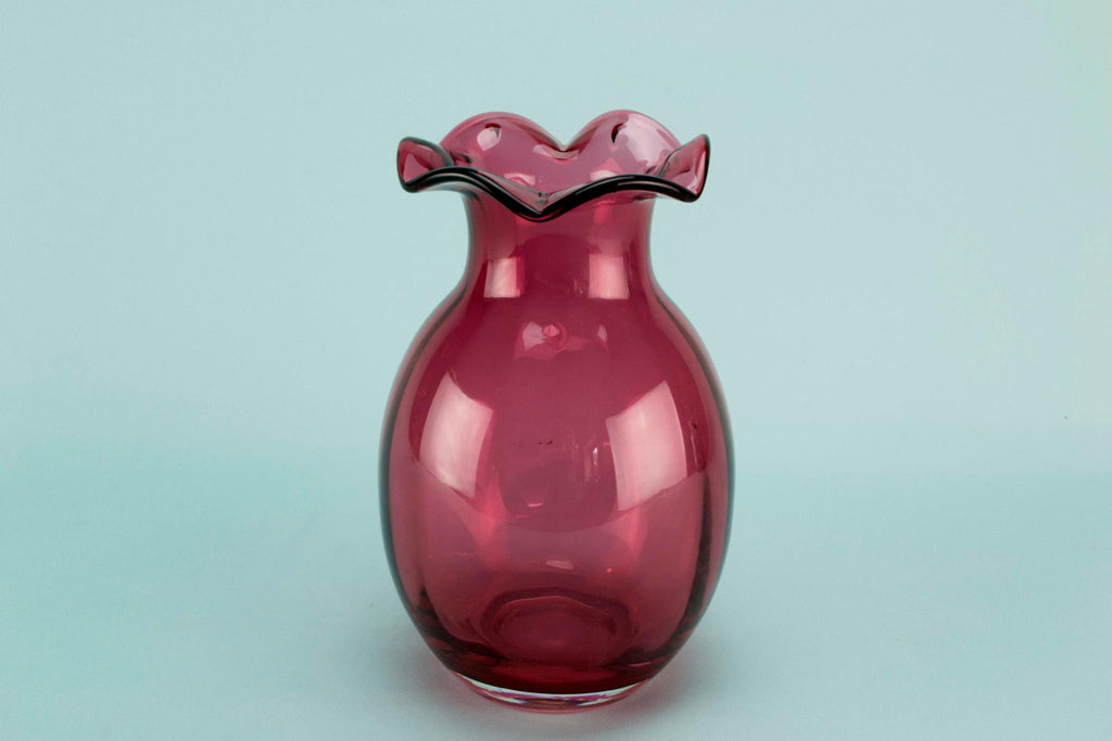 Cranberry glass vase, English 1930s
