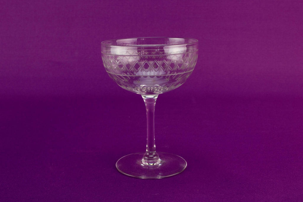 2 champagne cut glass saucers, English 1920s