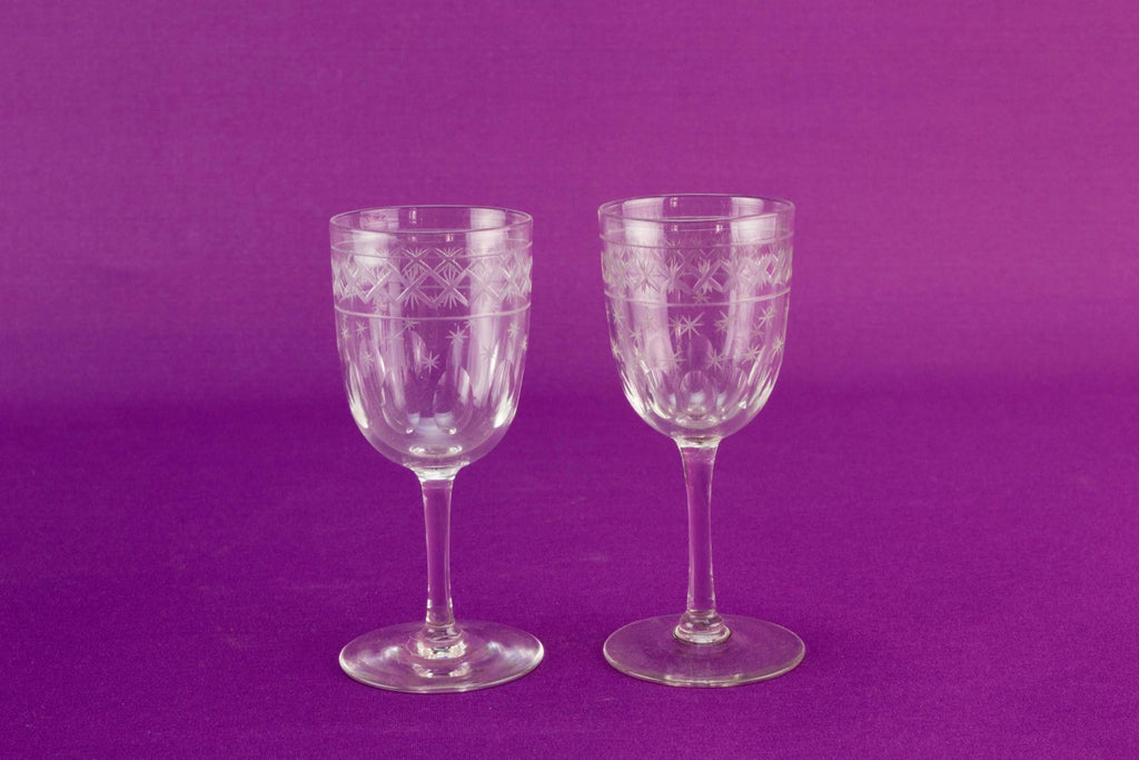 2 port or sherry glasses, English 1920s