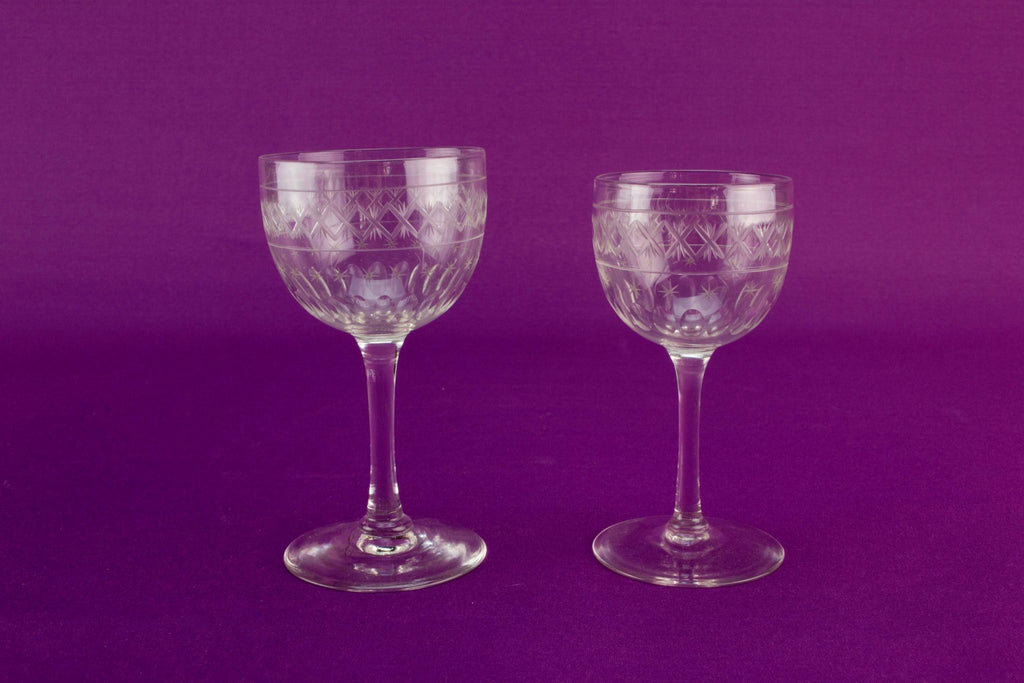 2 dessert wine glasses, English 1920s