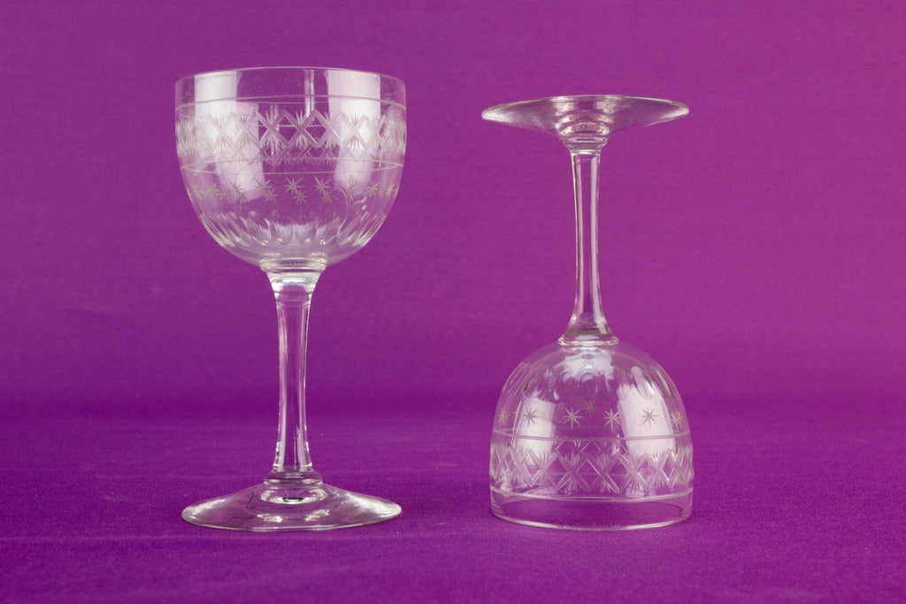2 dessert wine glasses, English 1920s