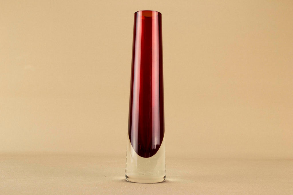 Whitefriars ruby red glass vase, English 1970s
