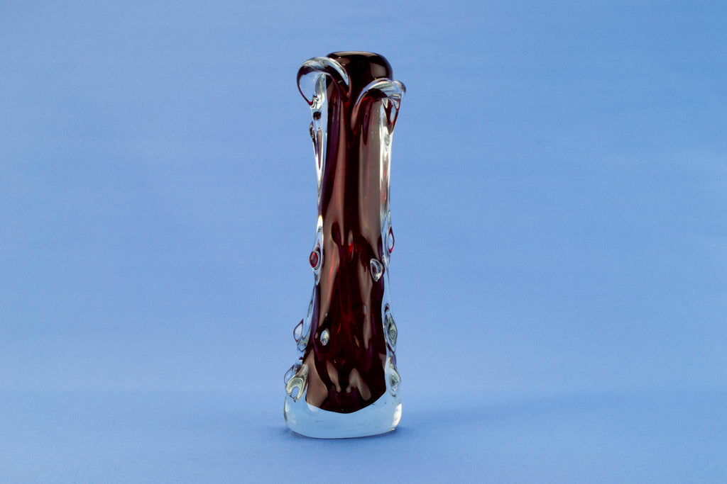 Whitefriars dark red glass vase, English 1970s