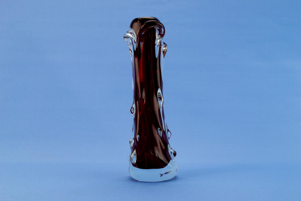 Whitefriars dark red glass vase, English 1970s