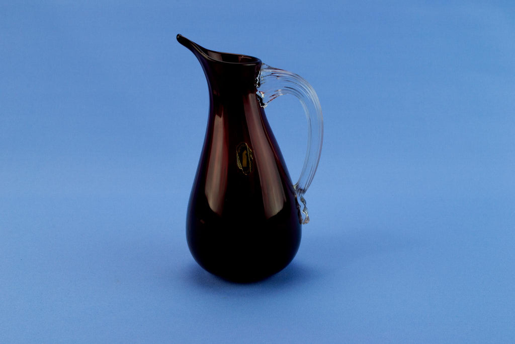 Small red Whitefriars milk jug, English 1960s