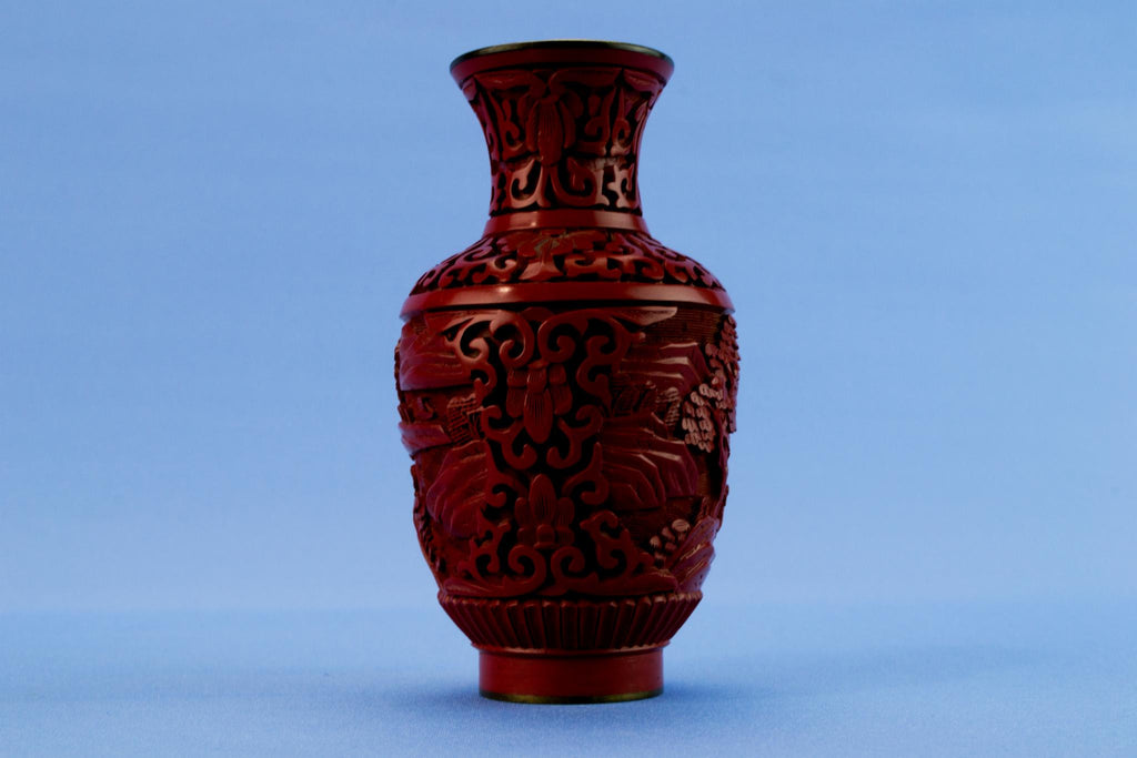 2 small red cinnabar lacquer vases