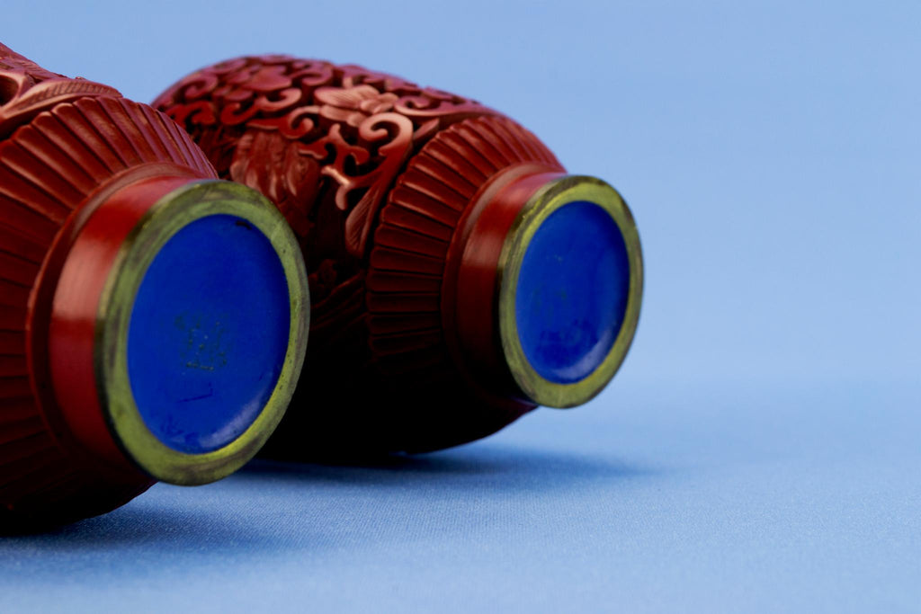 2 small red cinnabar lacquer vases