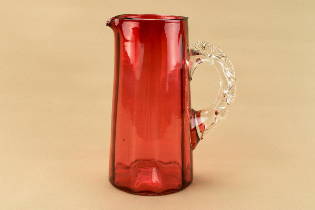 Cranberry red glass jug, English late 19th century