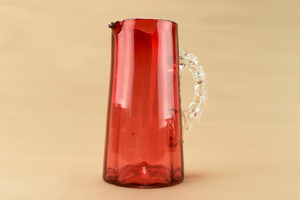 Cranberry red glass jug, English late 19th century