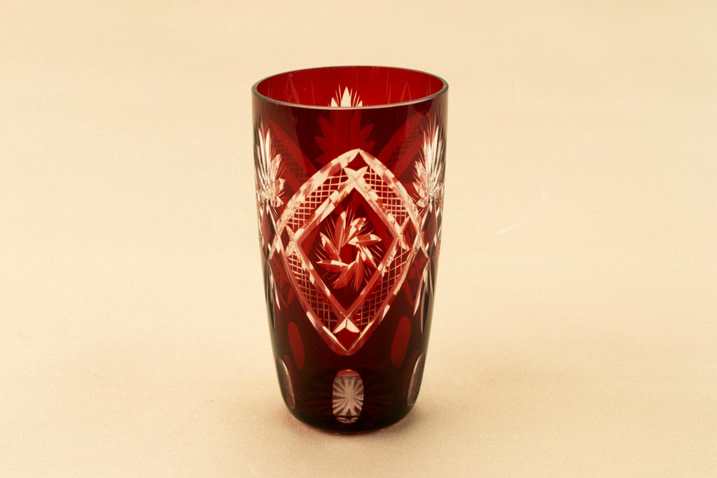 4 ruby red whisky cut glasses