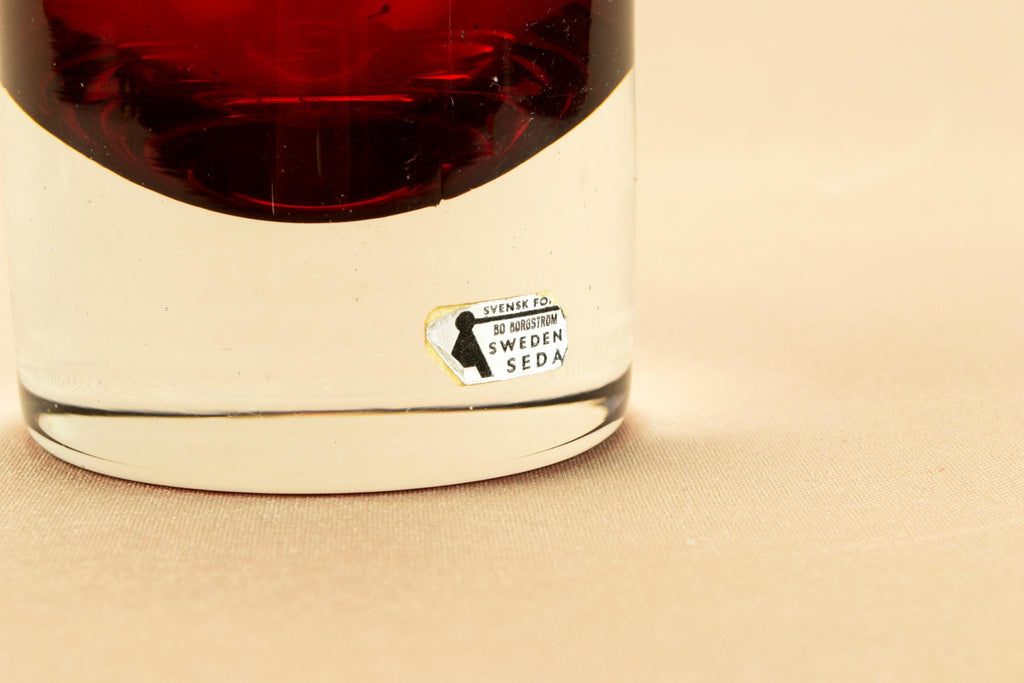 Ruby red glass vase by Aseda, Swedish 1970s