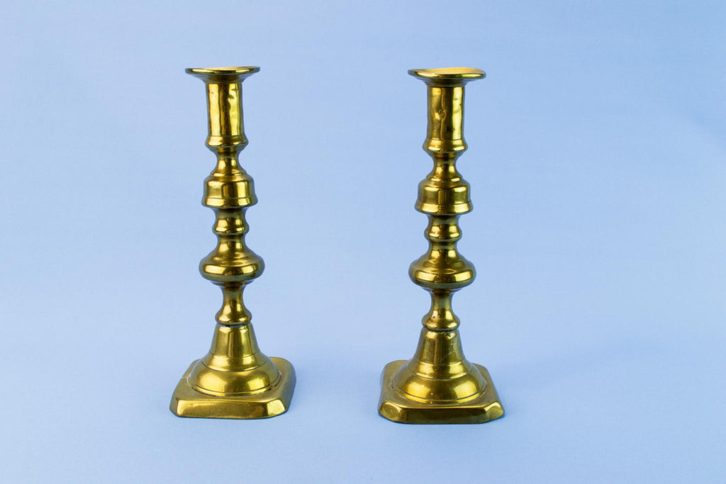 Pair of Rustic Brass Candlesticks, English 19th Century