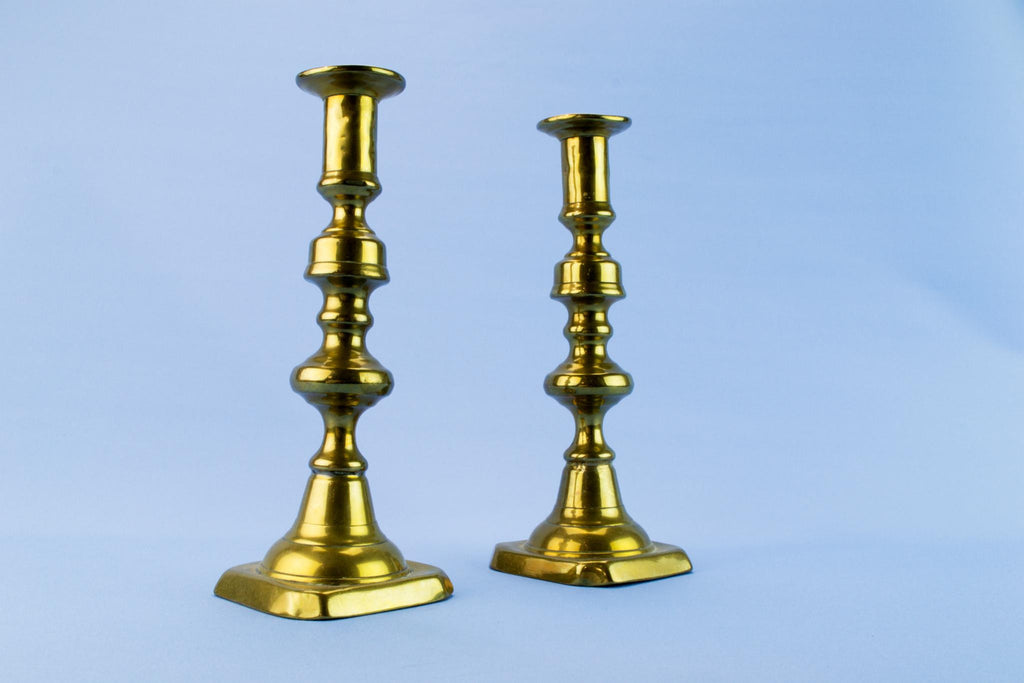 Pair of Rustic Brass Candlesticks, English 19th Century