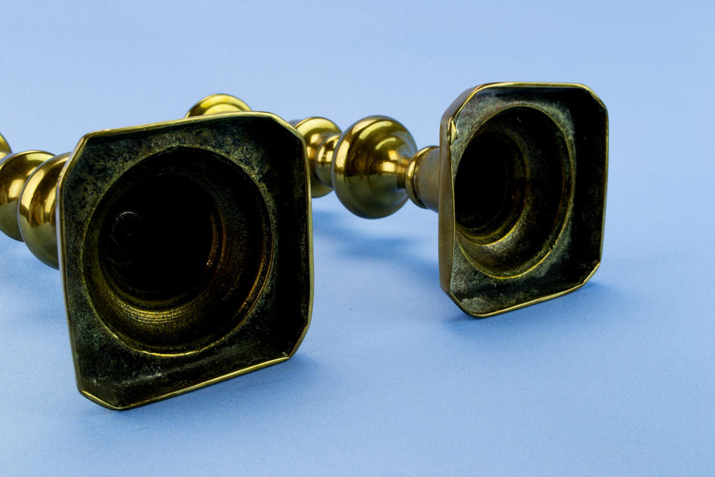 Pair of Rustic Brass Candlesticks, English 19th Century