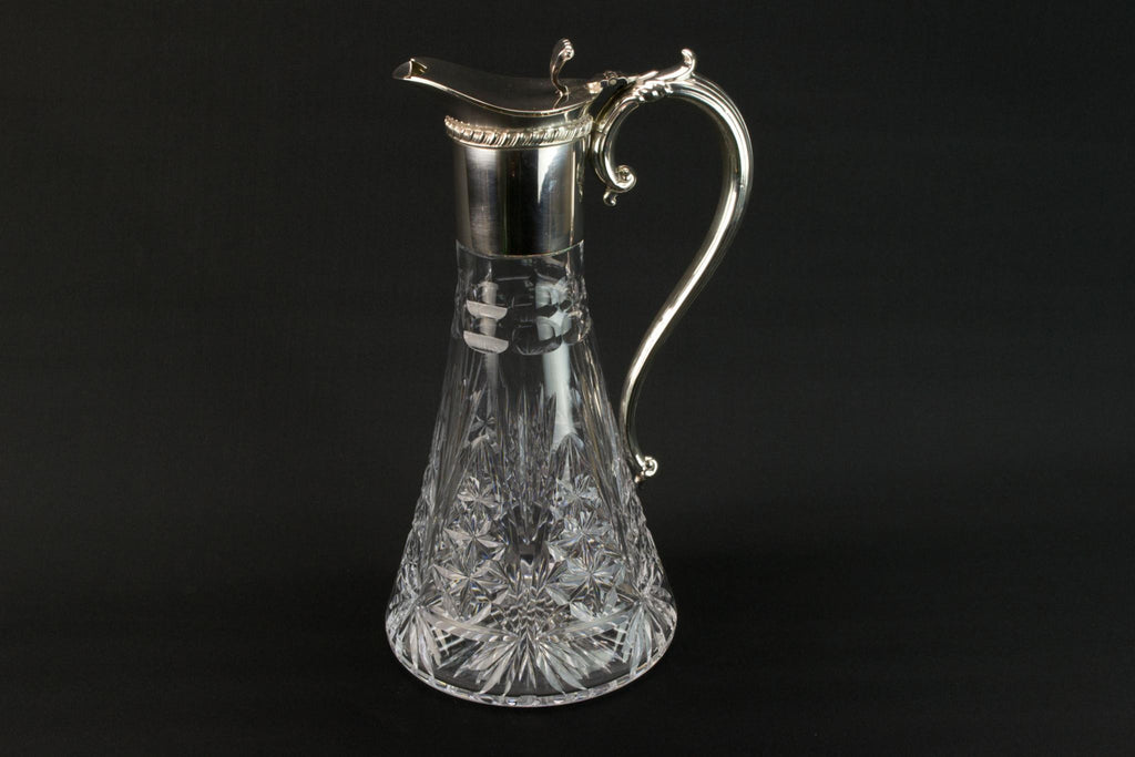 Cut glass & silver plated wine carafe, English 1930s