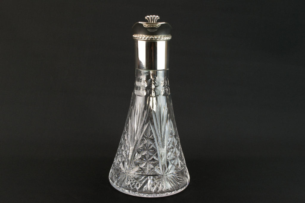 Cut glass & silver plated wine carafe, English 1930s