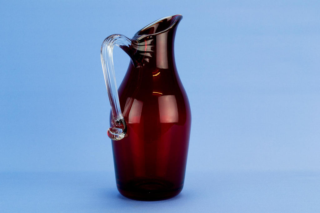 Ruby red Whitefriars glass jug, English circa 1970