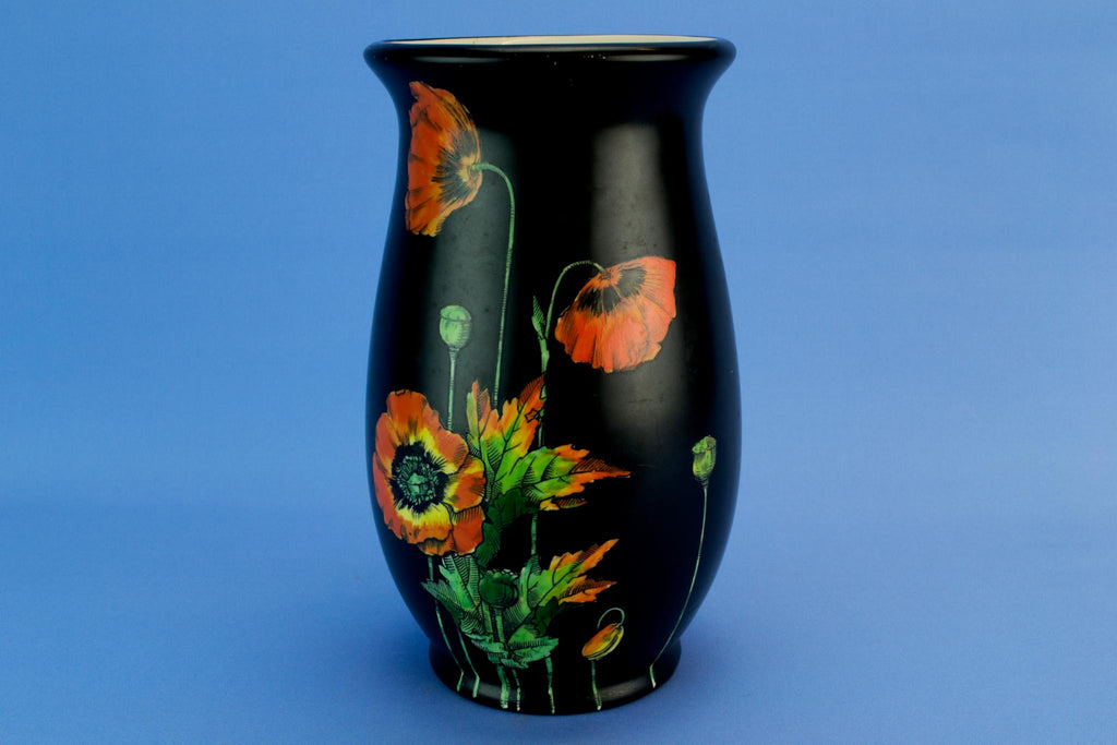 Black Art Deco poppy vase, English 1930s