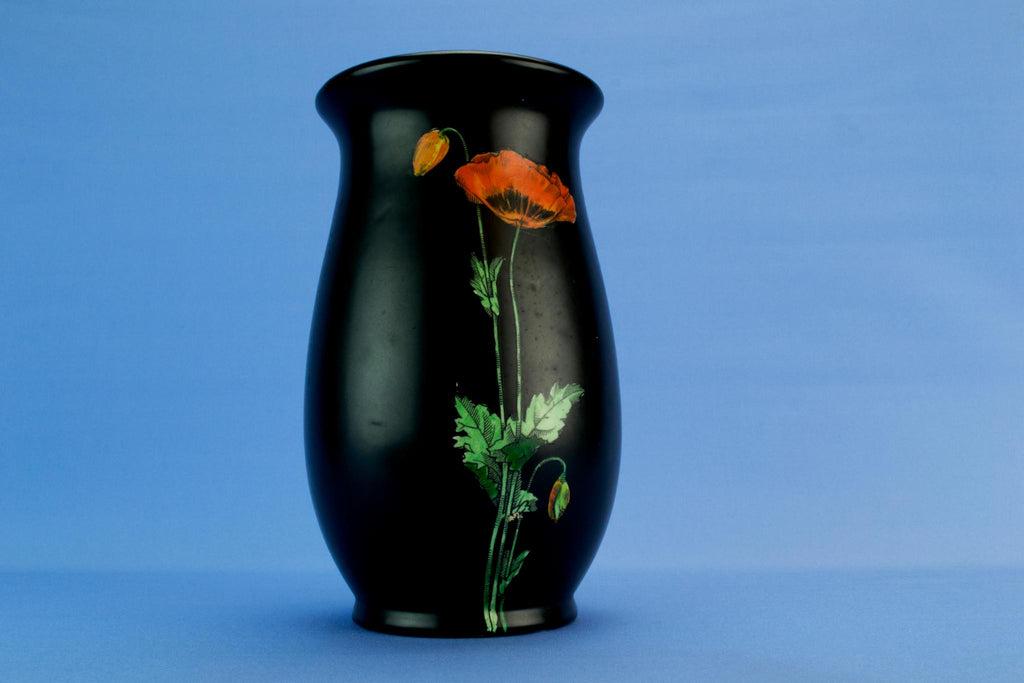Black Art Deco poppy vase, English 1930s