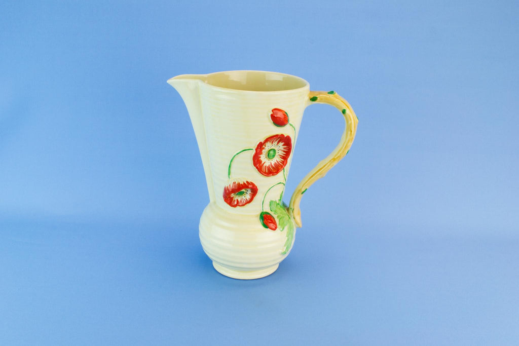 Red poppies water jug, English circa 1950