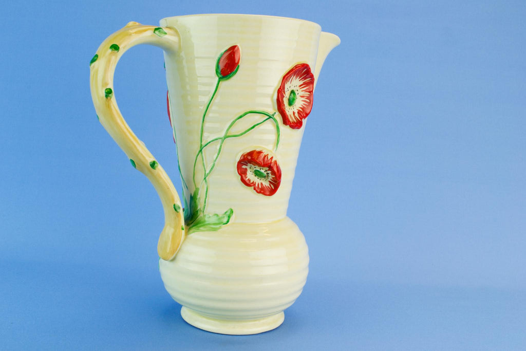 Red poppies water jug, English circa 1950