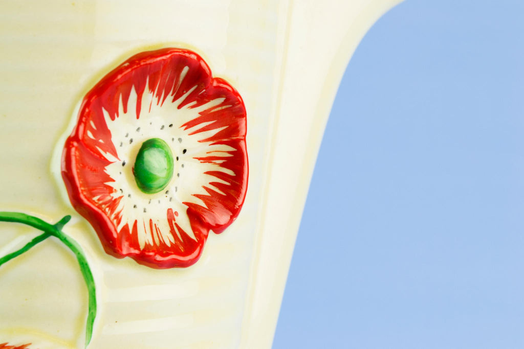 Red poppies water jug, English circa 1950