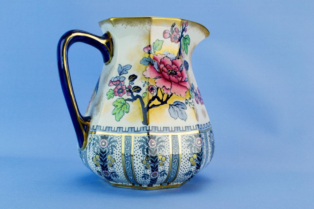 Blue and gold water jug, English 1920s