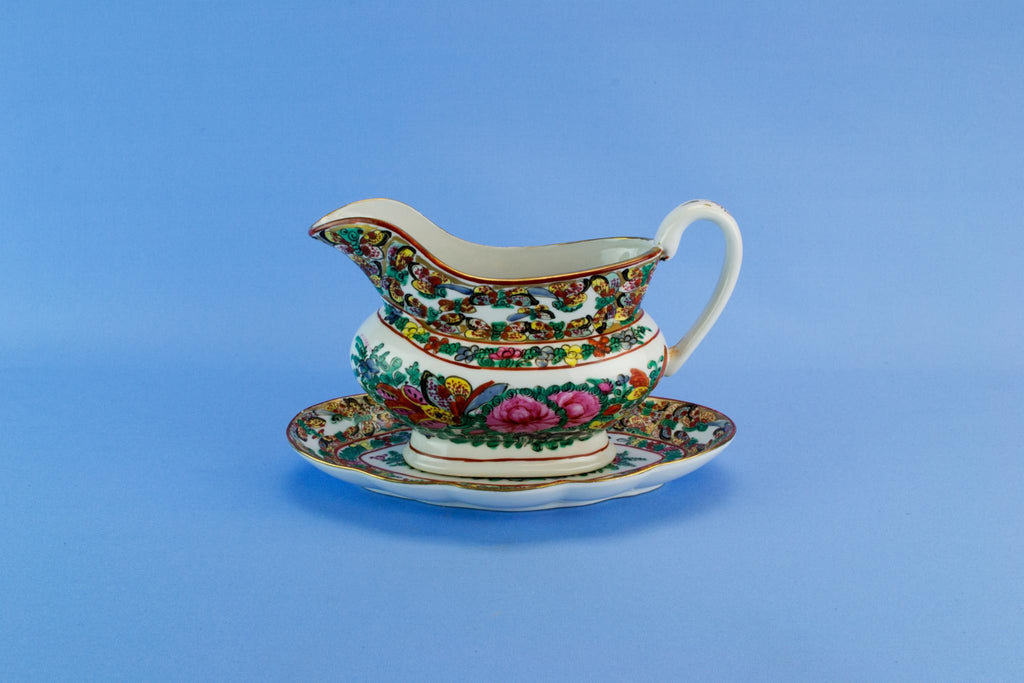 Porcelain gravy boat on platter, Chinese 1970s