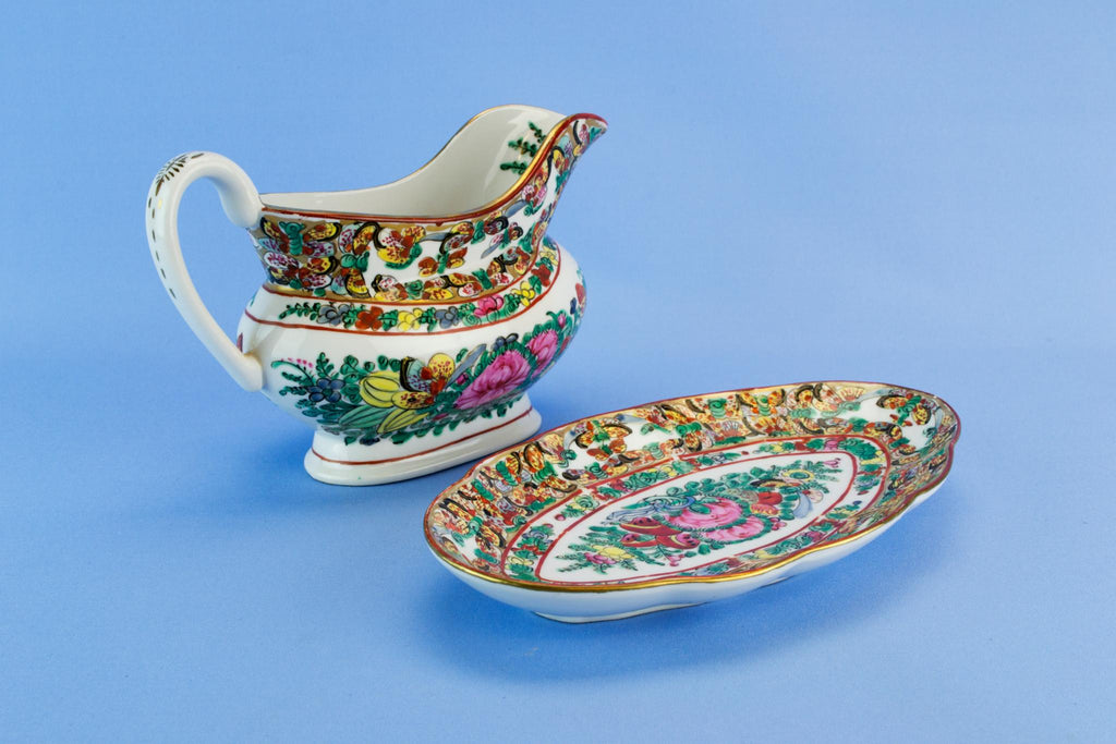 Porcelain gravy boat on platter, Chinese 1970s