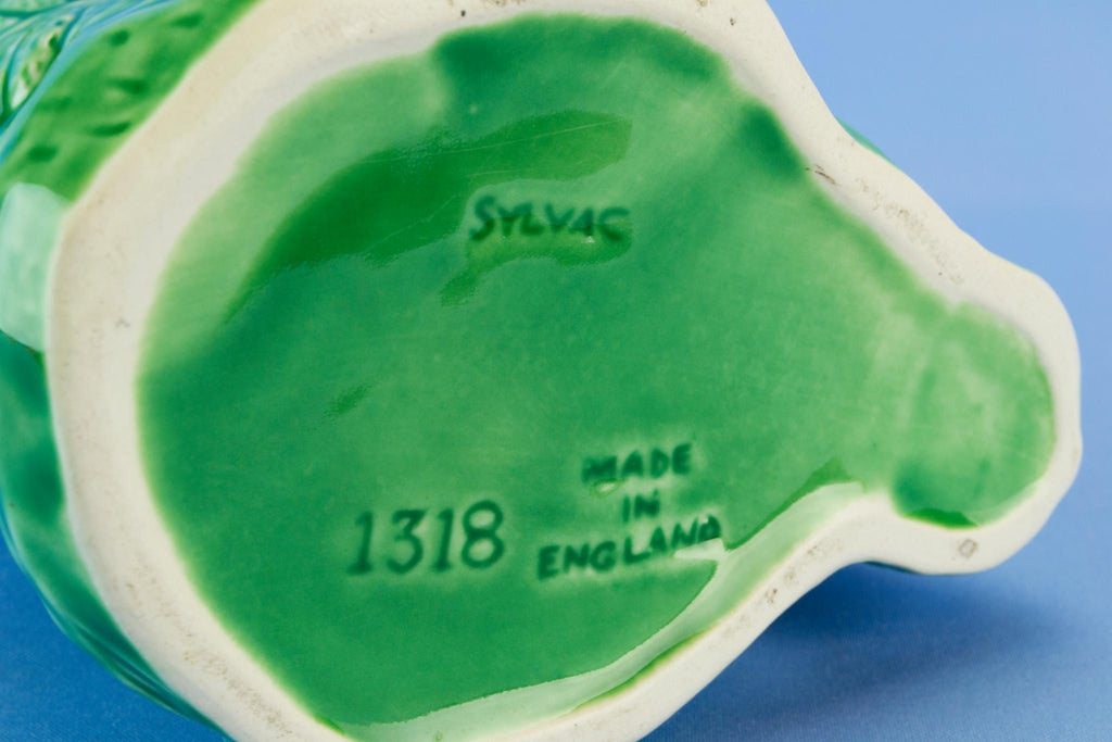 Green water jug with rabbits, English 1950s