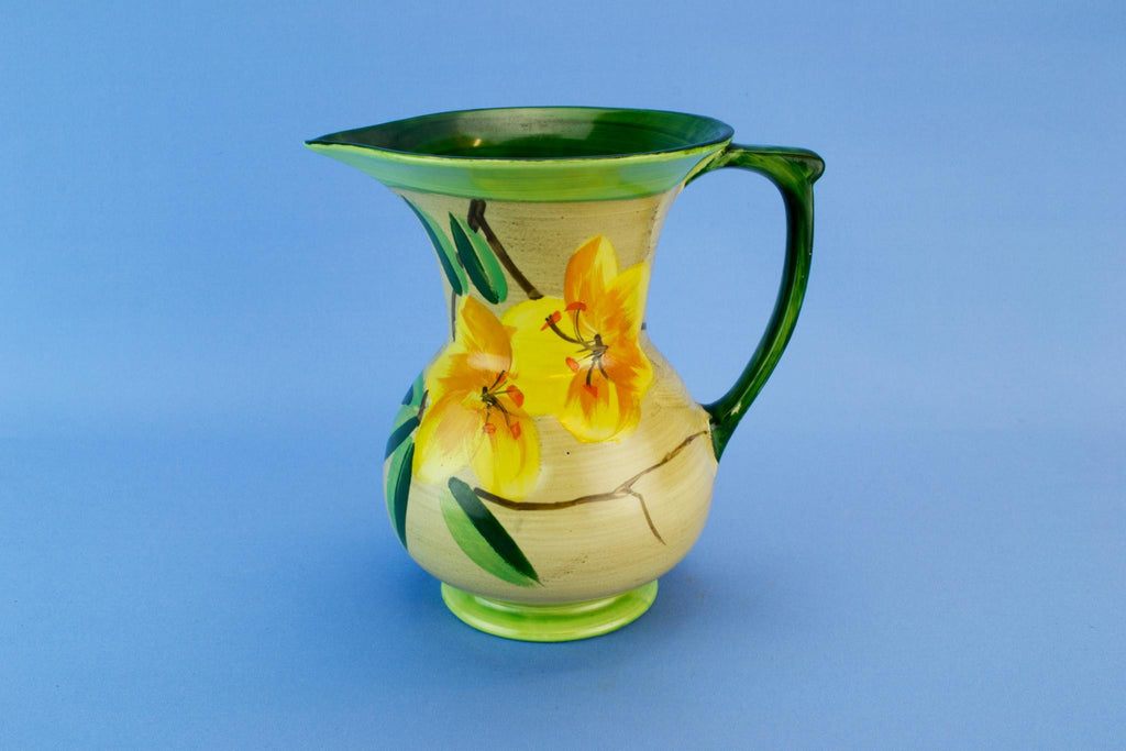 Green floral water jug, English 1930s