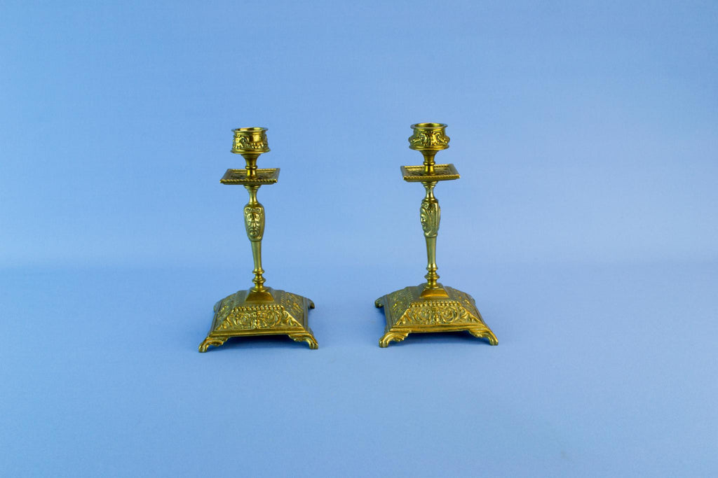Pair of brass candlesticks, English late 19th century