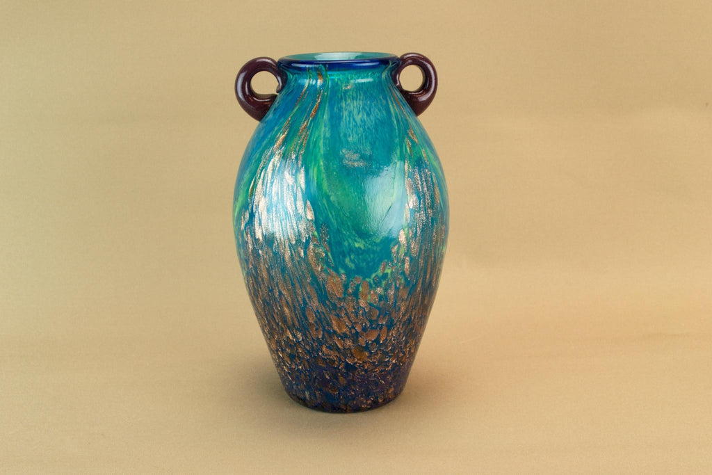 Blue mottled gold glass vase