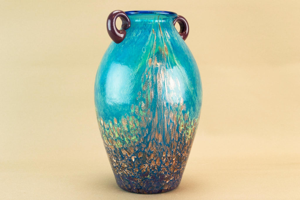 Blue mottled gold glass vase