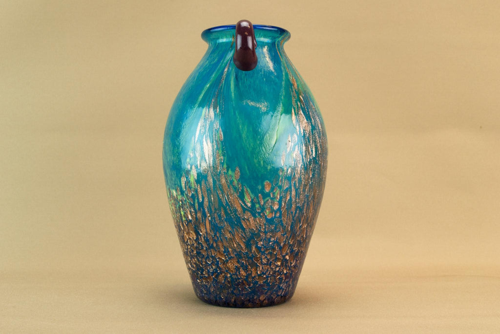 Blue mottled gold glass vase