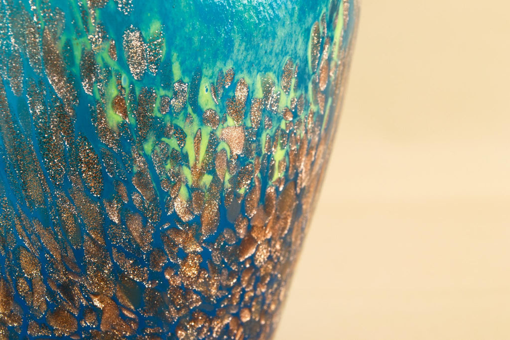Blue mottled gold glass vase