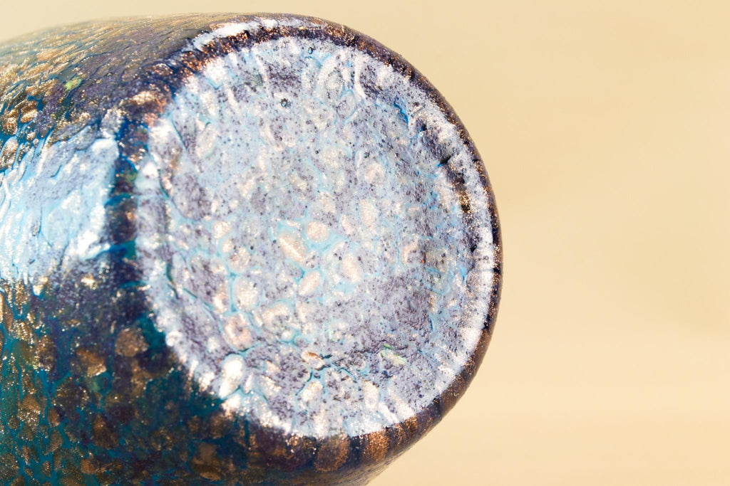 Blue mottled gold glass vase