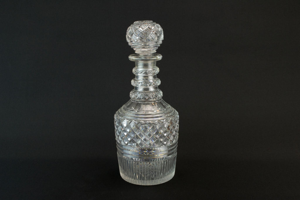 Cut glass barrel decanter, English mid 19th century
