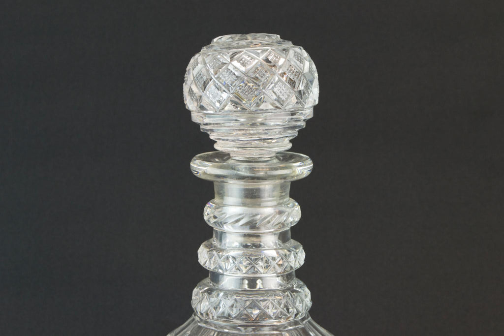 Cut glass barrel decanter, English mid 19th century