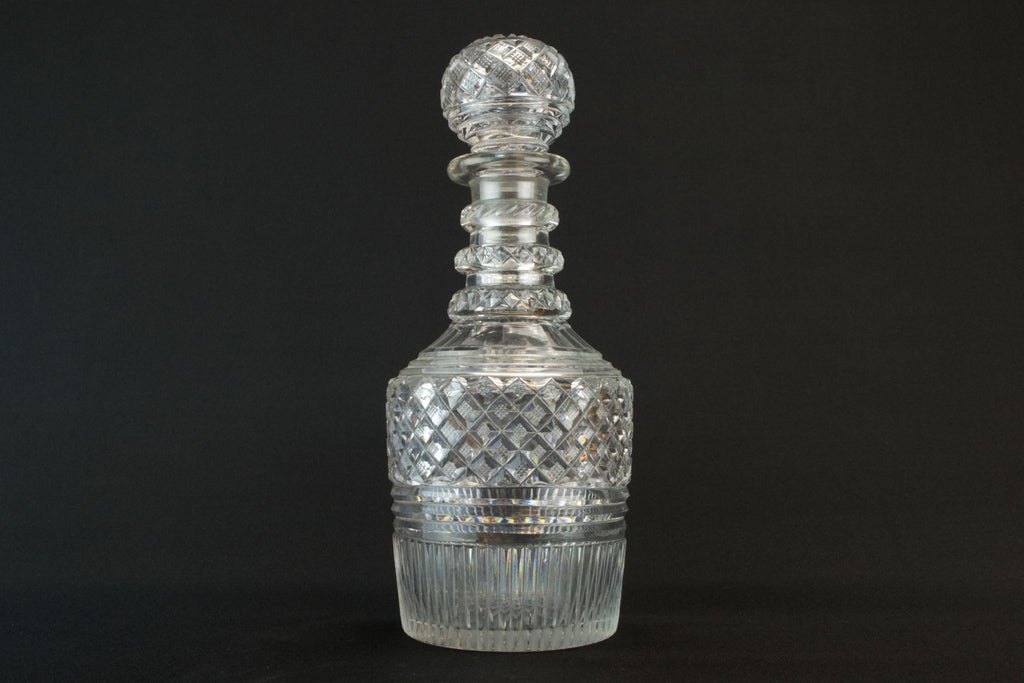 Cut glass barrel decanter, English mid 19th century